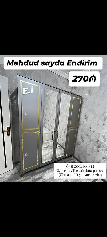 Dolablar: Yeni, 4 qapılı, Güzgülü, Boz, Açılan, Düz dolab — 1