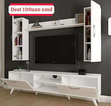 hamam kranti: Ağ rəngdə müasir TV stend və divar asma modul dəsti. Xüsusiyyətlər: - — 1