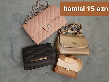 5 15: Qadın çantaları seti – 5 ədəd - Pudra rəngli zəncirli, kvadrat — 1