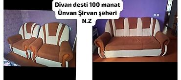 Divan dəsti – 2 kreslo + 1 üçnəfərlik divan. • Rəng: qəhvəyi-bej