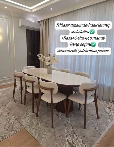 Masa və oturacaq dəstləri: Mətbəx üçün, Yeni, Açılmayan, Oval masa, 6 stul — 1