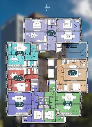 авангард монако: 3 комнаты, 107 м², Нижний Джал (Джал-23) Элитка, 10 этаж — 3