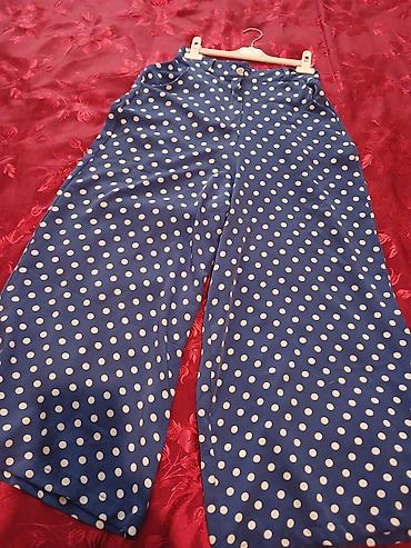 Şalvarlar: Mavi rəngli, ağ xallı qadın şalvarı - Kəsim: geniş paça (palazzo — 4