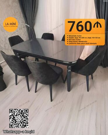 metbex mebli: Açılan, Dördbucaq masa, 6 stul