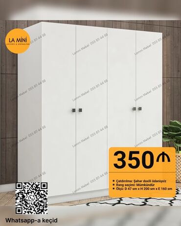Dolablar: Yeni, Açılan, 4 qapılı Düz dolab, Qarderob, paltar dolabı, Azərbaycan