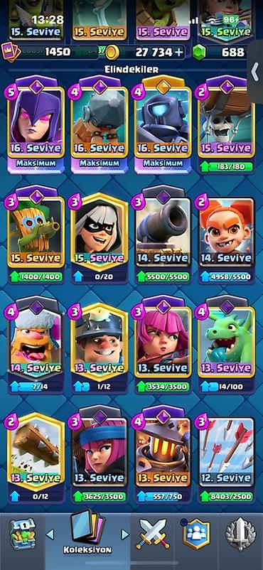 Digər kolleksiyalar: Clash Royale hesabı 11200+ kupa sahibdir 1500+ kolleksion lvl 12 — 5