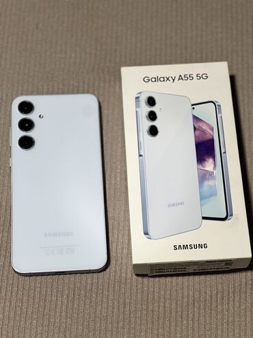 Samsung: Samsung Galaxy A55, Б/у, 256 ГБ, цвет - Голубой, 2 SIM