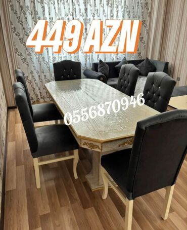 Masa və oturacaq dəstləri: Qonaq otağı üçün, Yeni, Açılan, Dördbucaq masa, 6 stul — 41