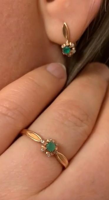сережки: Кольцо с 1изумрудом 0,07карат и 6 бриллиантами 0,01 карат розовое — 4