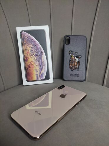 телефон s23: IPhone Xs Max, Б/у, 256 ГБ, Золотой, Защитное стекло, Чехол, Коробка, 76 %