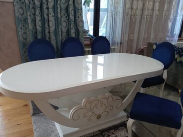 masa satilir: Гостиный стол, Б/у, Нераскладной, Овальный стол