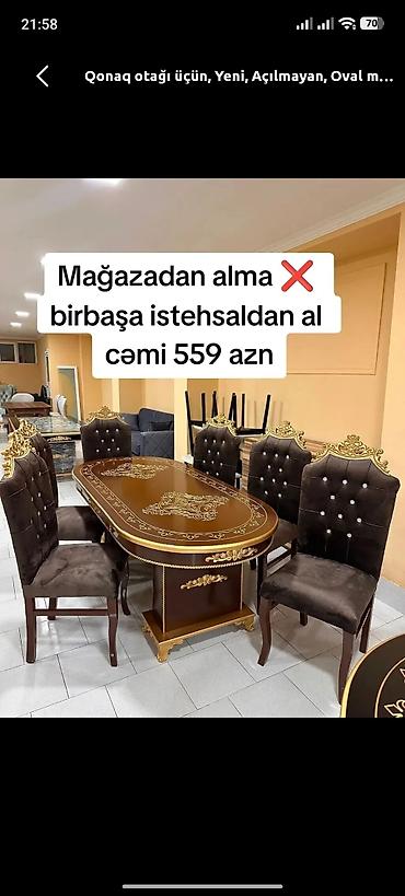 kreditle stol stul: Qonaq otağı üçün, Yeni, Açılmayan, Oval masa, 6 stul — 1