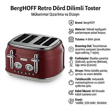 №: 16135 Məhsulun adı: Toster BergHoff Retro, 1600 Vt Brend: BergHoff