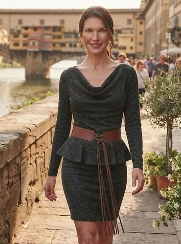 chogan parfemi luxury: Elegantna ženska haljina sa dugim rukavima i peplum detaljem - Kroj — 1