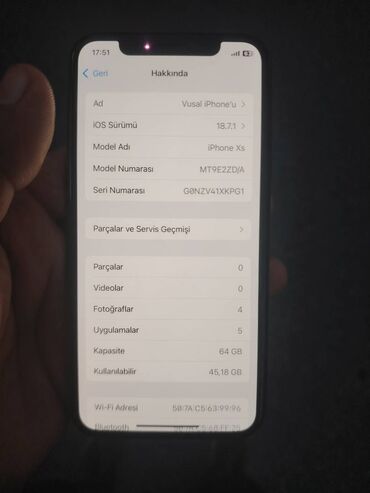 Apple iPhone: IPhone Xs, 64 GB, Matte Space Gray, Barmaq izi, Face ID — 10