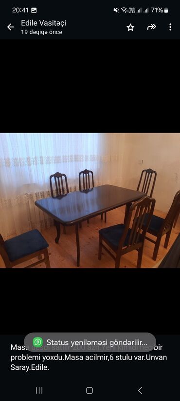 mini stol: Qonaq otağı üçün, Dördbucaq masa, 6 stul