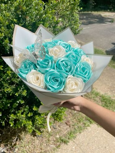 Süni güllər: Solmayan gül buketləri sifarişlə hazırlanır.Həm lentdən,həm sabun — 8