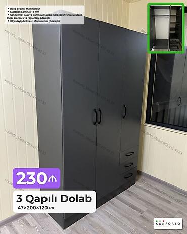 3 qapılı geyim dolabı - Ölçü: 47×200×120 sm - Material: 18 mm laminat