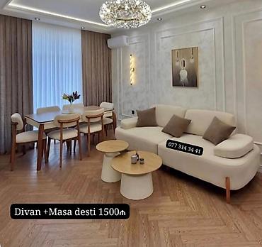 Divan + Masa dəsti – 1500₼ - Müasir skandinaviya üslubunda dəst: krem