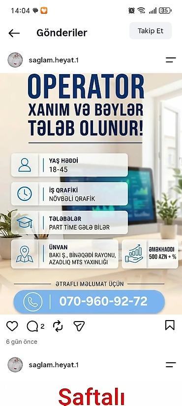 bakcell vakansiya operator: Çağrı mərkəzi operatoru tələb olunur, Tələbələr, 18-29 yaş — 1