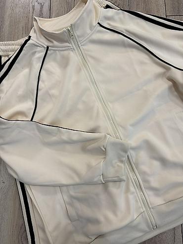 nike tech flecce: Спортивный костюм (куртка + брюки), цвет айвори с контрастными черными — 2
