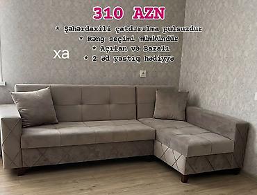 Divanlar: Künc divan – açılan və bazalı model - Qiymət: 310 AZN (şəkildə — 1