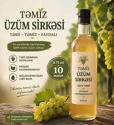 sirke: Təmiz Üzüm Sirkəsi – 100% təbii, ev şəraitində hazırlanmış. - Təbii — 1