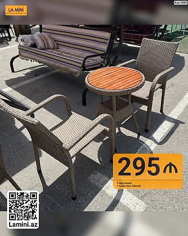 masa ortusu: Bağ mebeli dəsti – 2 ədəd rattan üslubunda kreslo və dairəvi masa. - — 1