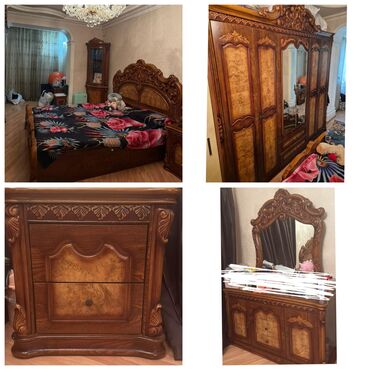 корпусная мебель в рассрочку: Двуспальная кровать, Трюмо, Шкаф, 2 тумбы, Малайзия, Б/у