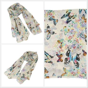 элегантная одежда для женщин: Шифоновый шарф с принтом бабочек Вес: 60г Размер: 160 х 52см