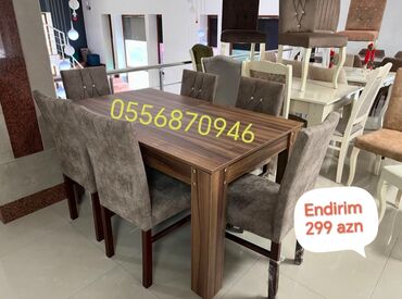 Masa və oturacaq dəstləri: Qonaq otağı üçün, Yeni, Açılmayan, Dördbucaq masa, 6 stul — 21