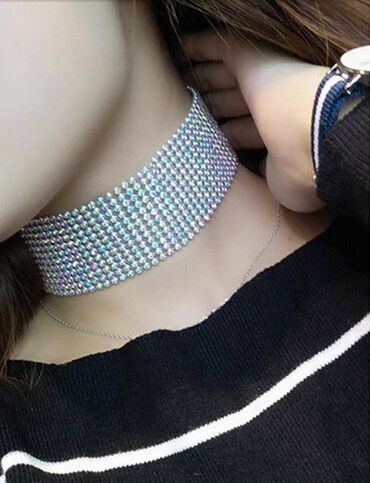 серебряные изделия: Ожерелье -чокер со стразами, ожерелье для вечеринки, ширина 38 мм -