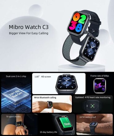 c3 00: İşlənmiş, Smart saat, Xiaomi, Sensor ekran, rəng - Qara