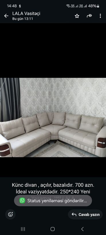 Divanlar: Künc divan, Açılan, Bazalı, Çatdırılma yoxdur