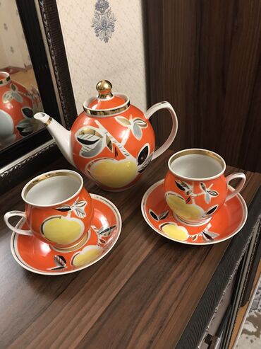 Çay dəsti, rəng - Narıncı, Alpina, 2 nəfərlik, SSRİ