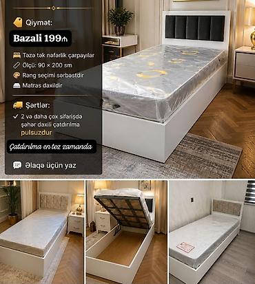 oksigen balonu icarə: Bazalı tək çarpayı – 199₼ Xüsusiyyətlər: - Ölçü: 90 × 200 sm - Bazalı — 1