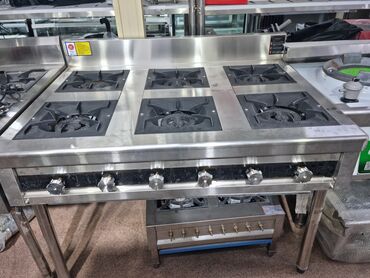 набор эмалированной посуды: Профессиональная газовая плита на 6 конфорок - Материал: нержавеющая
