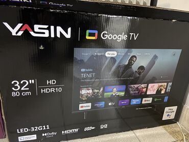 тв 32: Новый телевизор Ясин с коробкой с пультом . Гугл ТВ, wi-fi you tube