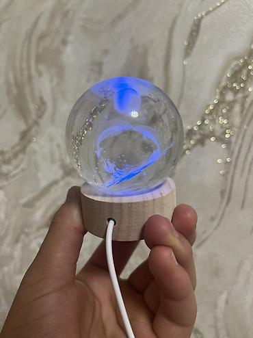 Ночники: Кристальный 3D‑шар с подсветкой на деревянной подставке - Стеклянный — 7