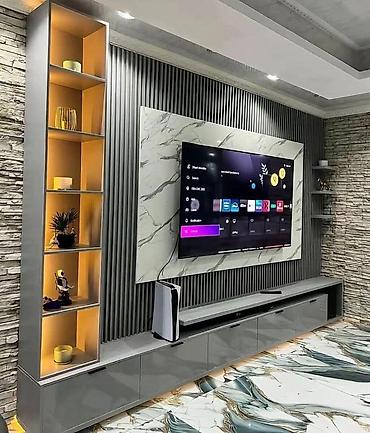 televizor dekoru alcipan: Müasir TV divar paneli və media konsolu dizaynı - Dizayn: Minimal və — 9