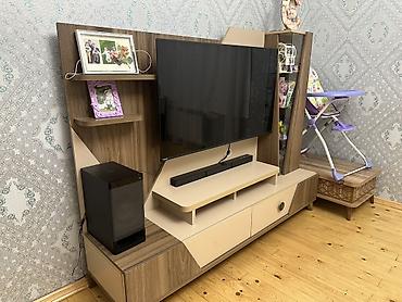 TV stendi və divar modulu - Material: ağac teksturalı MDF/laminat lalafo.az -da TV stendi və divar modulu - Material: ağac teksturalı MDF/laminat