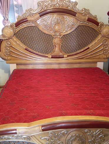 Спальные гарнитуры: Спальный гарнитур, Двуспальная кровать, Дерево, цвет - Золотой — 1