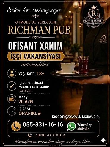 pub vakansiya: Ofisiant tələb olunur, Pivə barı, 18-29 yaş — 1