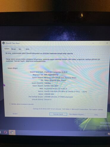 Toshiba: Toshiba Satellite C850-B800 noutbuk Heç bir problemi yoxdu normal — 10