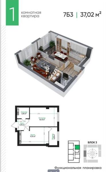Продажа квартир: 1 комната, 37 м², Элитка, 12 этаж, ПСО (под самоотделку)