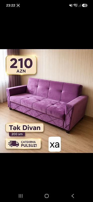 divan xırdalan: Tək divan – 200 sm - Rəng: bənövşəyi - Yumşaq, toxuması zərif üzlük — 1