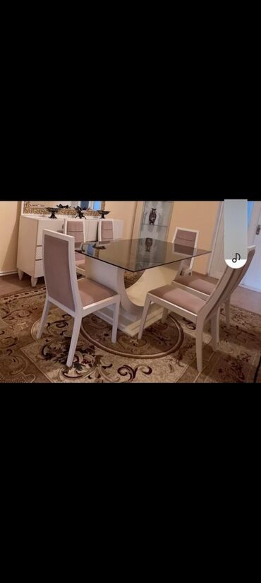 Комплекты столов и стульев: Для гостиной, Б/у, Нераскладной, Прямоугольный стол, 6 стульев, Азербайджан