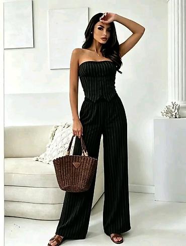 planika: Ženski dvodelni set – korset top i široke pantalone sa pinstripe — 4