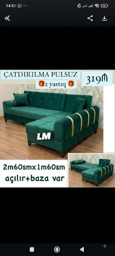 yatacaq: Künc divan – açılan model, baza ilə - Ölçü: 2.60 m x 1.60 m - Rəng — 1