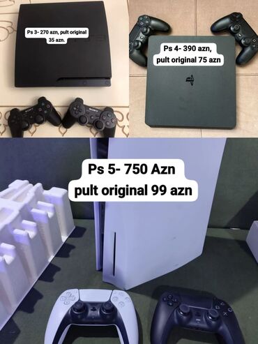 playstation ikinci el: ✅Təcili satılır. ▪️Ps 3- 270 azn, pult original 35 azn ▪️Ps 4- 390